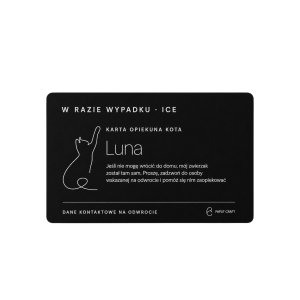 Czarna karta ICE dla opiekuna kota – przód