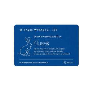 Niebieska karta ICE dla opiekuna królika – przód
