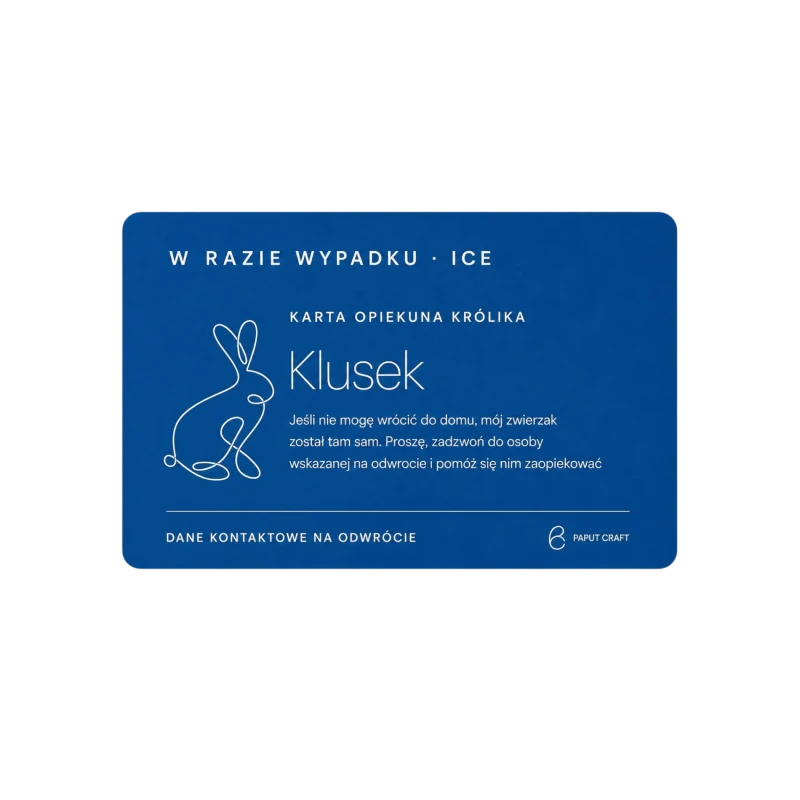 Niebieska karta ICE dla opiekuna królika – przód