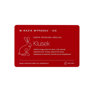Czerwona karta ICE dla opiekuna królika – przód