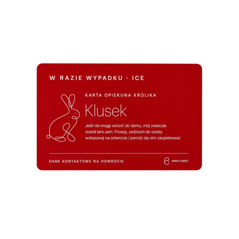 Czerwona karta ICE dla opiekuna królika – przód