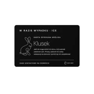 Czarna karta ICE dla opiekuna królika – przód