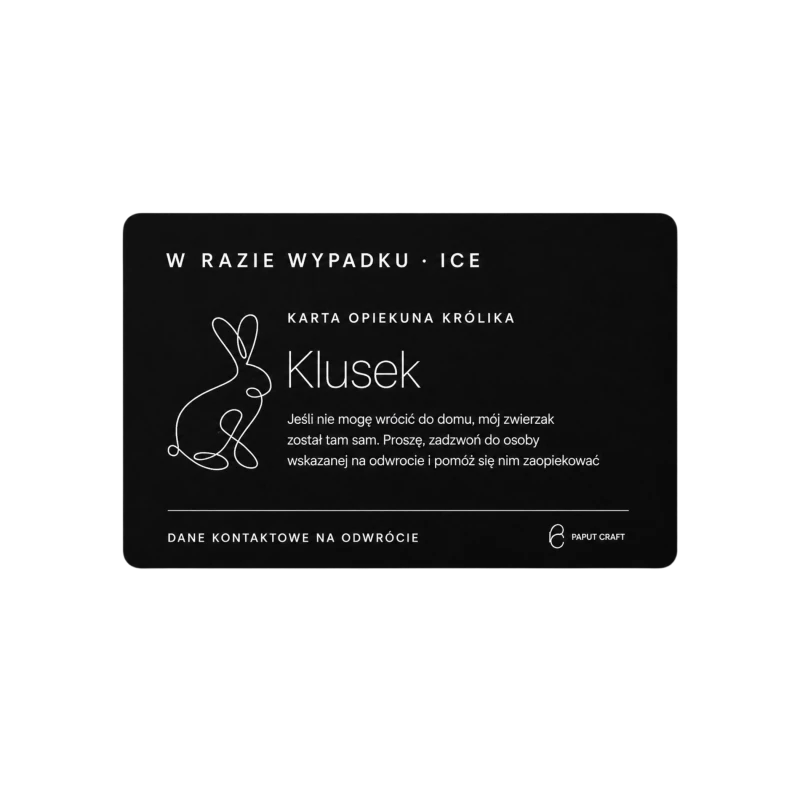Czarna karta ICE dla opiekuna królika – przód