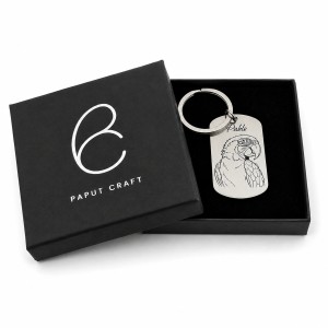 Personalizowany brelok z grawerem papugi w pudełku Paput Craft